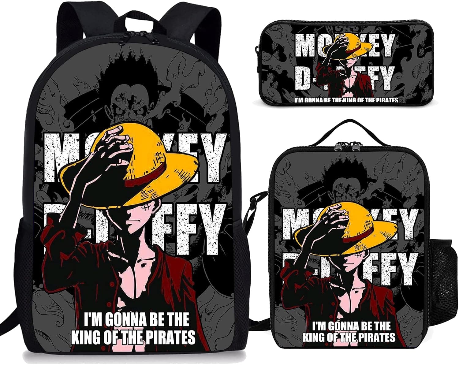 URYLVUG Anime 3PCS Bag Set, 17 Inch Laptop Backpack & Pencil Case for Boys Girls, Insulated Lunch Box for Women Men, Bookbag & Lunch Tote & Pen Pouch