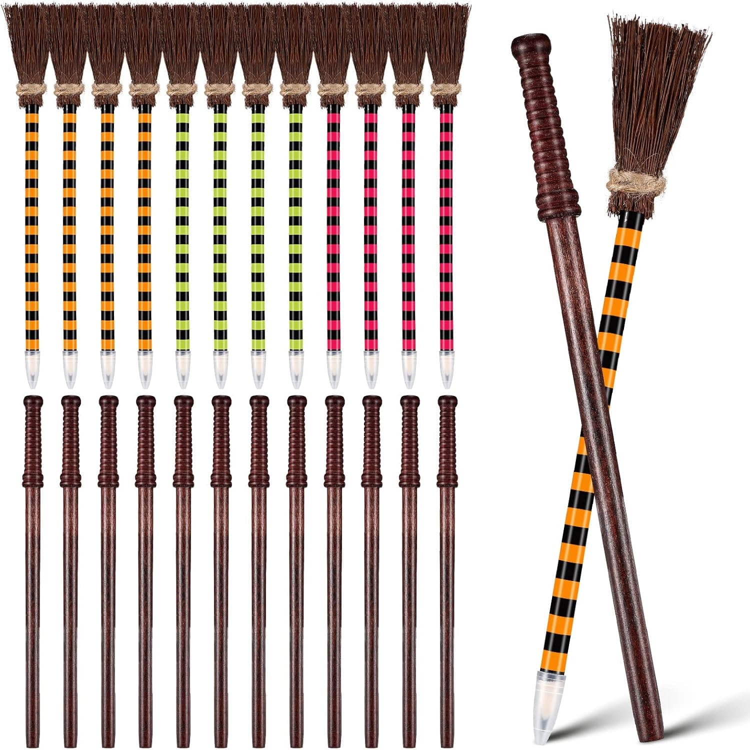 Wand Pencils Set Halloween Witch Broom Pencils Wizard Party Favors Halloween Theme Birthday Goody Bag Filler Favors for Teen Kids Boys Girls Halloween Party Gifts School Rewards(24 Pack)