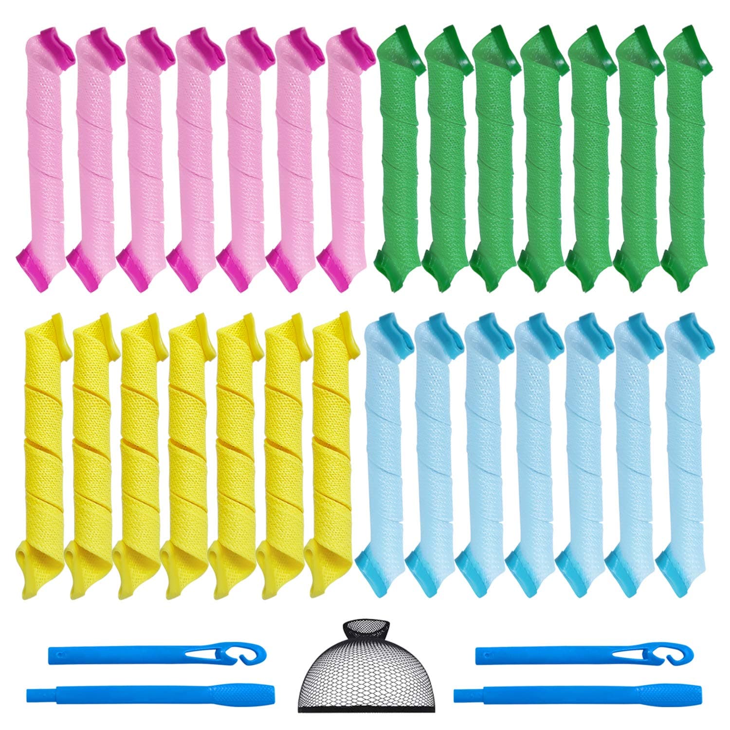 28 Pieces Hair Curlers, Spiral Curls Styling Kit, No Heat Wave Hair Curlers with 2 Pieces Styling Hooks & 1 liner wig cap for almost various kinds of hairstales (30cm)