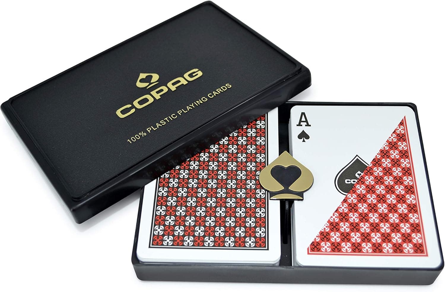 Copag Master Design 100% Plastic Playing Cards, Poker Size Regular Index Red/Black Double Deck Set