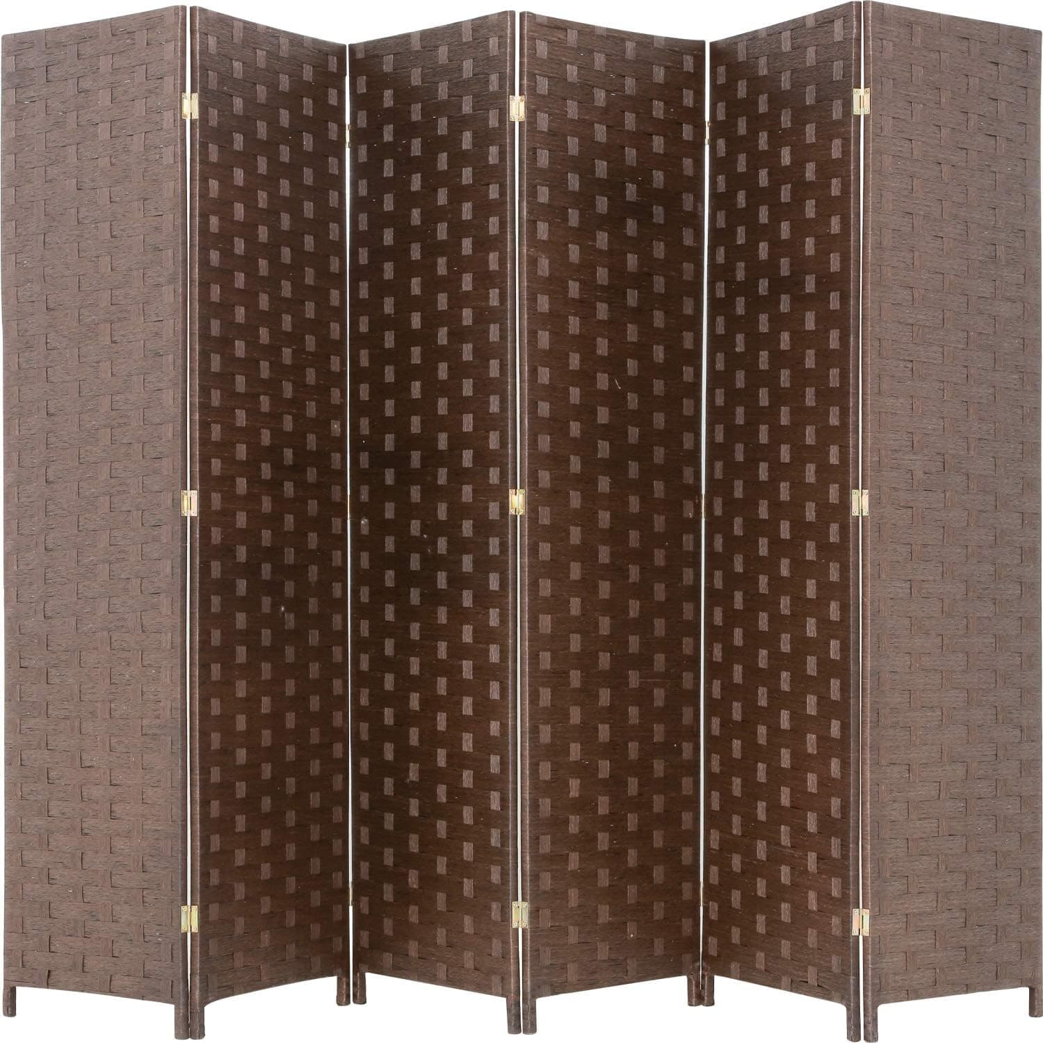 Room Divider Wood Screen Wood Mesh Woven Design Room Screen Divider Folding Portable Partition Screen Screen Wood for Home Office (6 Panel, Brown)