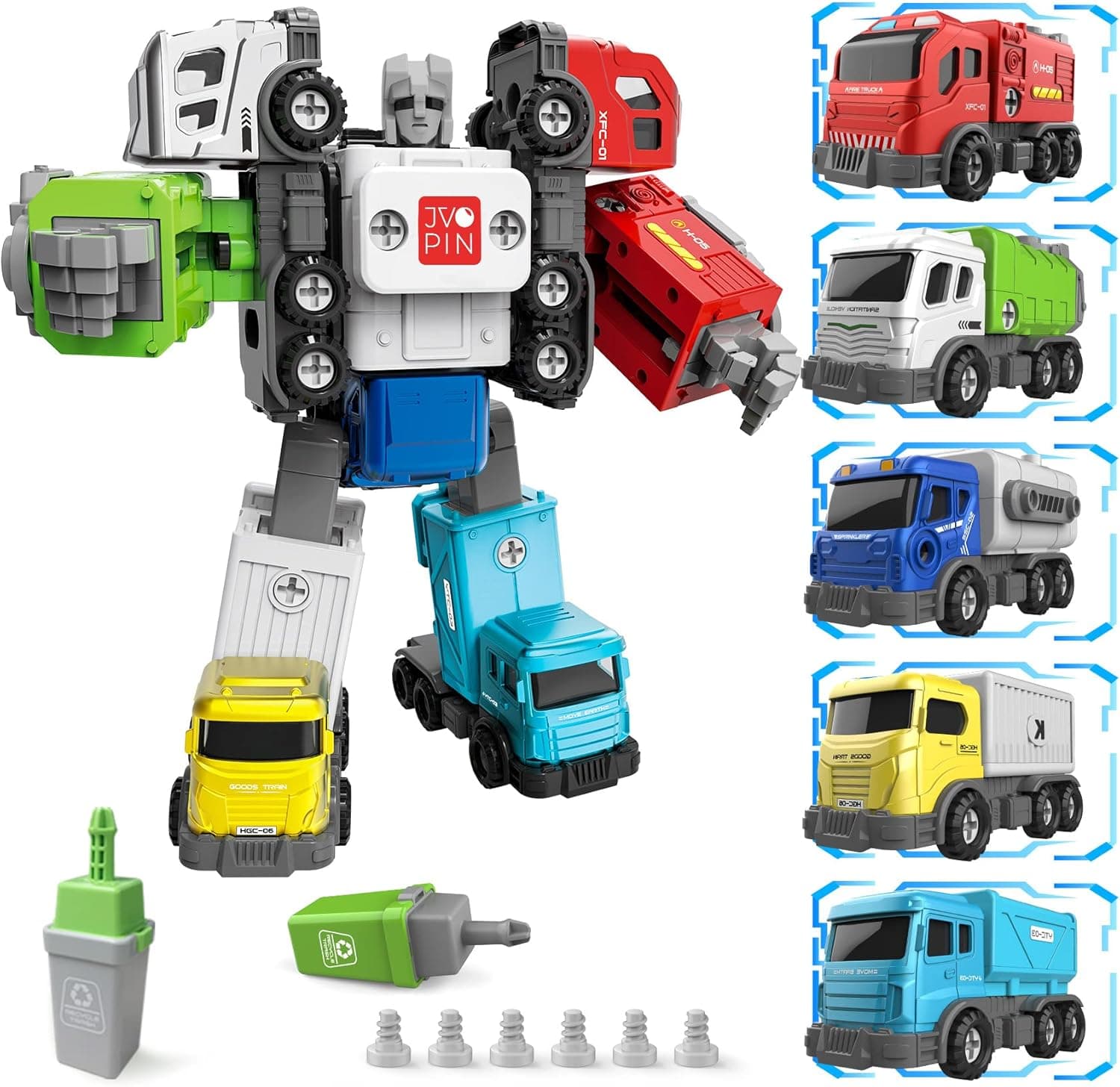 JVOPIN Kids Toys for 5+ Year Old Boys- 5 in 1 Take Apart Robot Toys for Boys Age 4-7, Building Construction Vehicles Transform into Robot, Stem Toys for 3 4 5 6 7 8 Year Old Boys Girls, Gifts for Kids