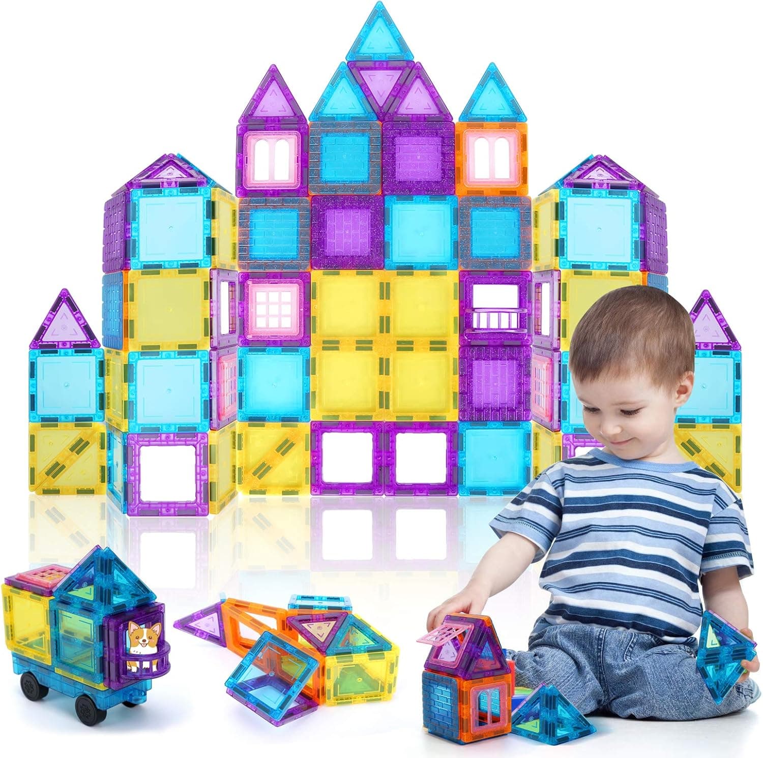 DASDAX Magnetic Blocks 45 Pcs, Magnet Tiles for Kids Magnetic Building Tiles for Developing Intelligence, Imagination and Creativity, Great for Kids Children