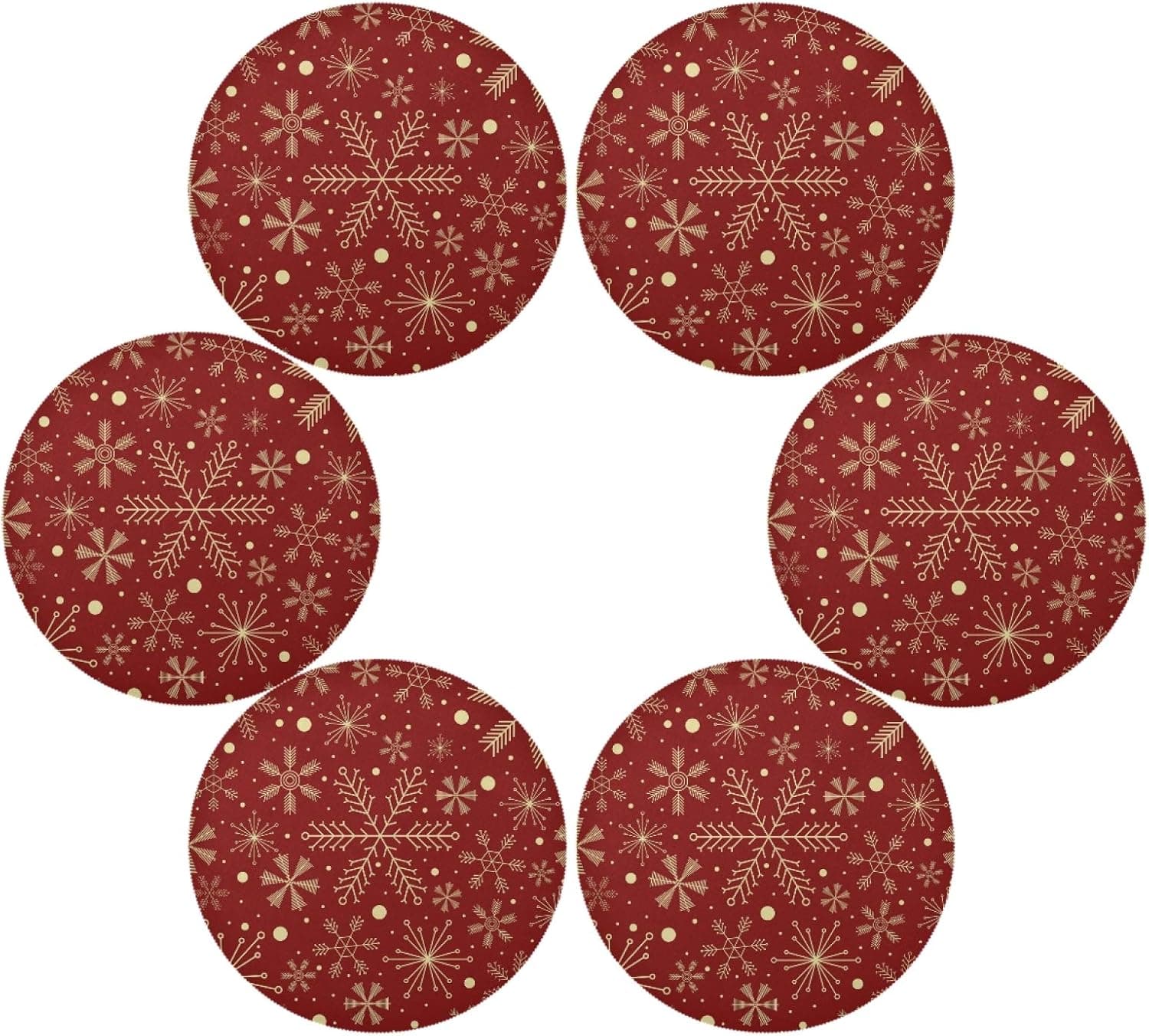 Christmas Snowflakes On Red Round Placemats Set of 6 for Dining Table Heat Insulation Non-Slip Washable Place mats