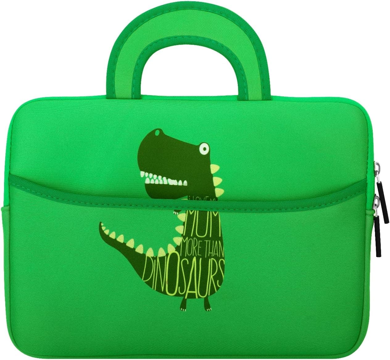 MoKo 7-8 Inch Kid Sleeve Neoprene Case Bag Fits Fire HD 8 Kids Edition 2018, Fire 7 Kids Edition 2019, Fire HD 8 2018, Fire 7 2019, Fire 7 Kids Pro 2021, Fire HD 8 Kids Pro 2021 - Dinosaur Green