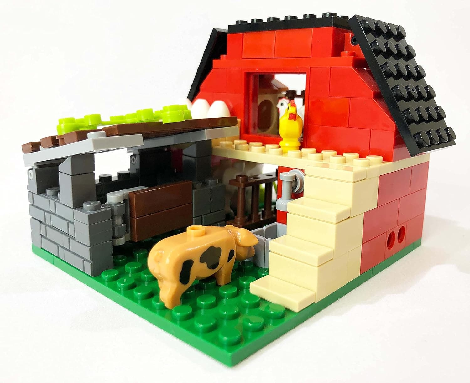 Brick Loot Exclusive The Red Barn - Custom Designed 160 Piece Model w/Animals! Chickens, Pig, Lamb, Eggs, and More - Compatible with Lego and Other Major Brick Brands Sets and Models