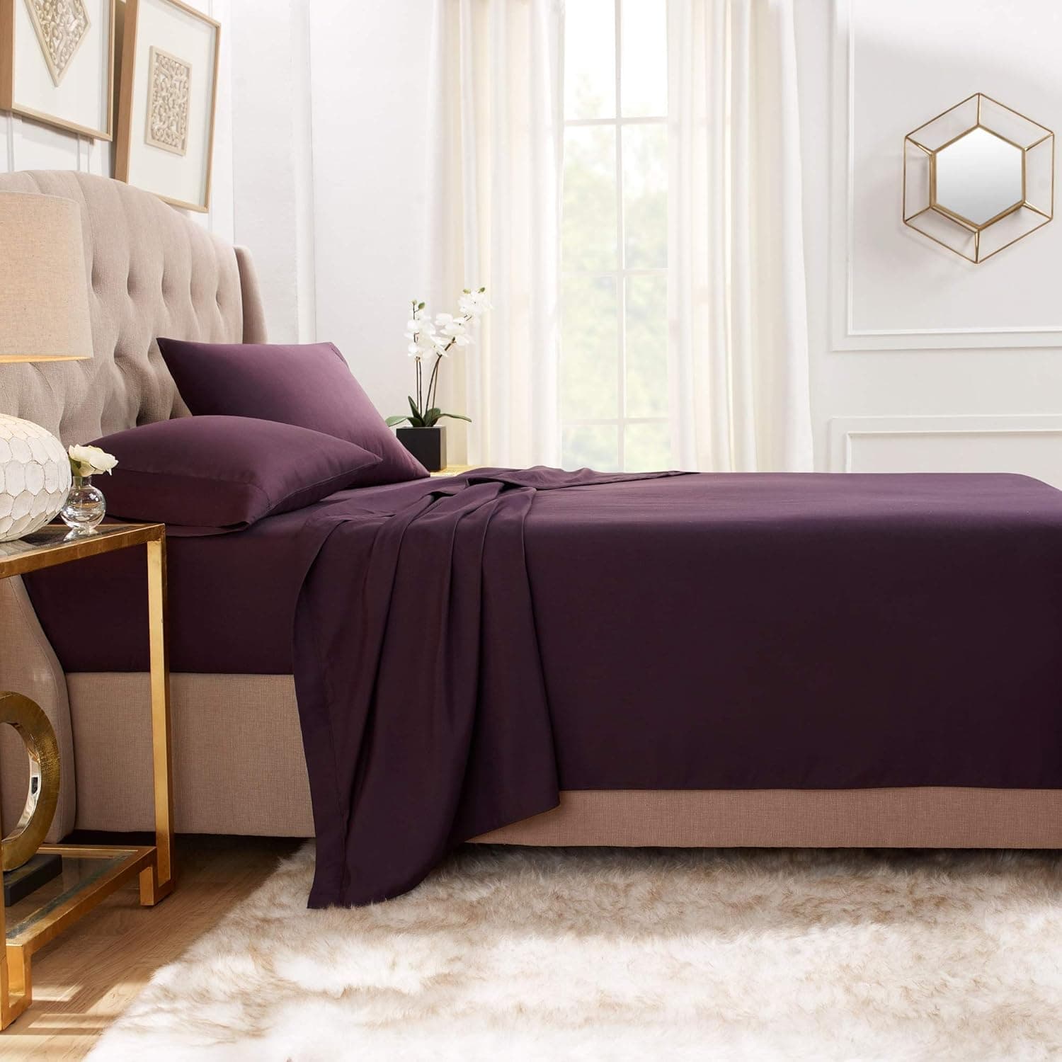 Empyrean Bedding Premium Flat Sheets – 2-Pack “110 GSM” Top Bed Sheets Double Brushed Microfiber Thick and Comfortable Flat Sheets Set, Luxurious & Soft Hotel, King, Purple Eggplant