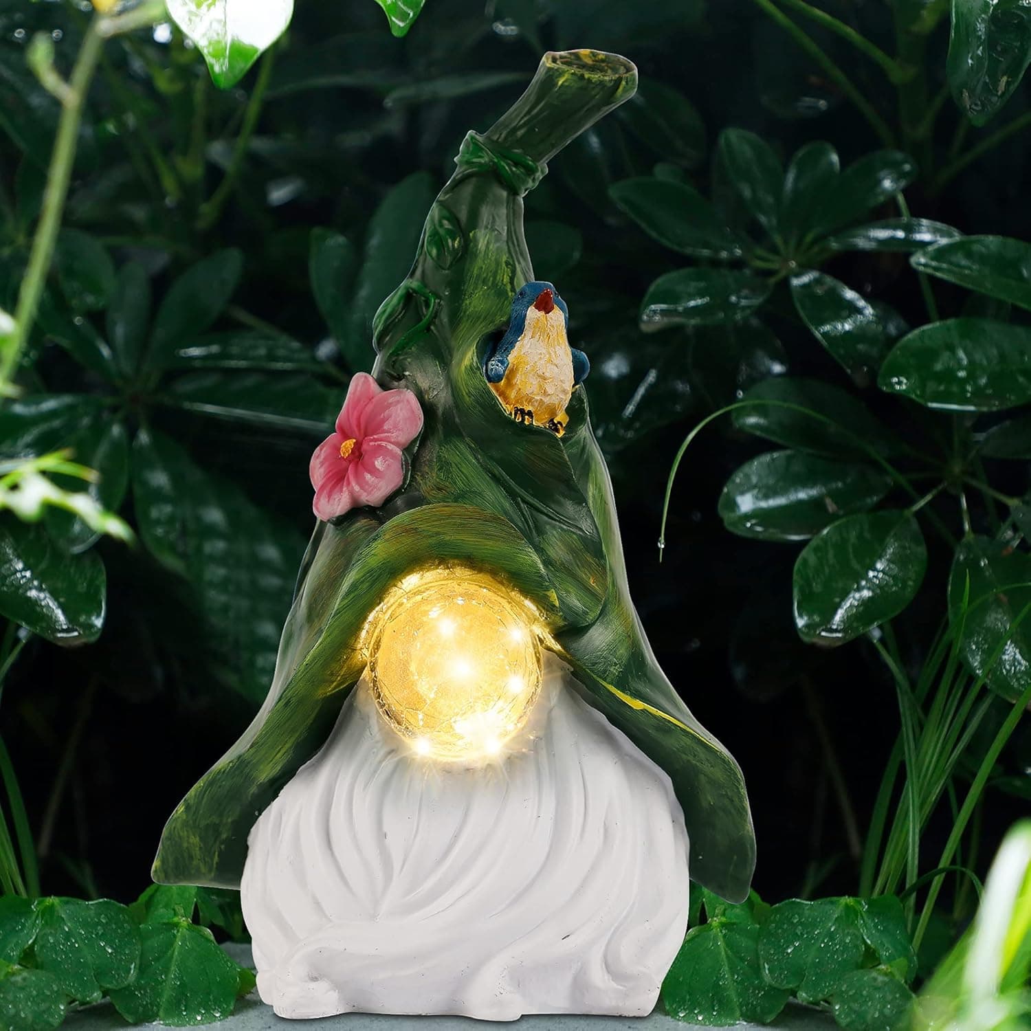 Prsildan Garden Gnome Statue Outdoor, Cute Elf, Large Magic Orb with Built-in Solar LED Lights, Hand-Painted and Special Coating, Durable Adorable Decorfor Lawn Patio Wedding Spring Summer, 11 X 8 in