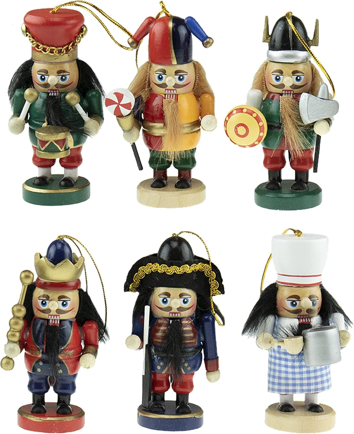 Clever Creations Variety 6 Pack 4 Inch Traditional Wooden Nutcracker Ornaments, Festive Christmas Tree Décor