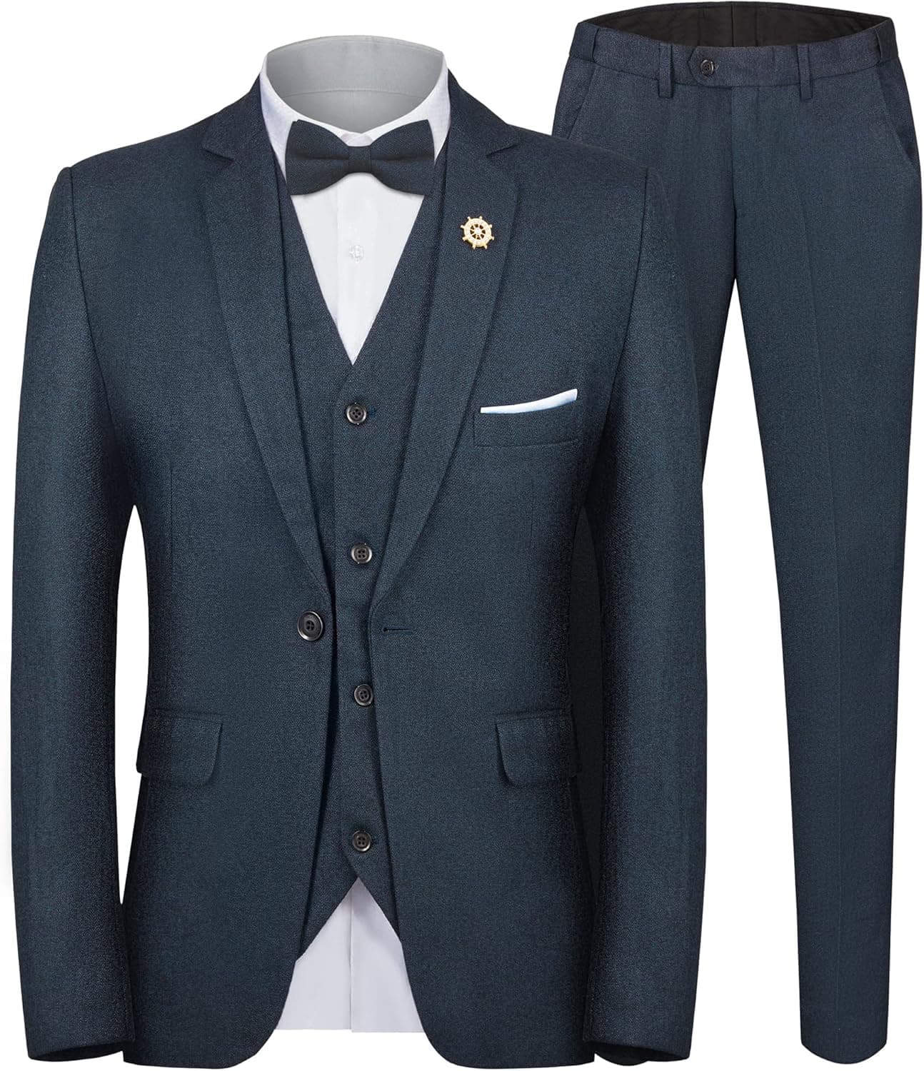 MAGE MALE Men’s 3 Piece Suit One Button Notch Lapel Thicken Slim Fit Suit with Brooch