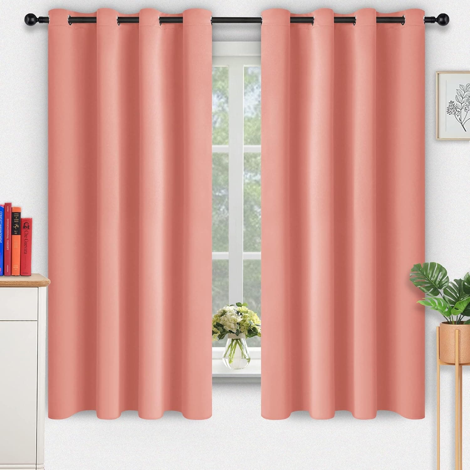 Kinryb Coral 52W x 63L Blackout Curtains Panels with Grommets, Room Darkening Thermal Insulated Drapes for Living Room and Bedroom (Set of 2 Panels, 52 by 63 Inches, Coral)