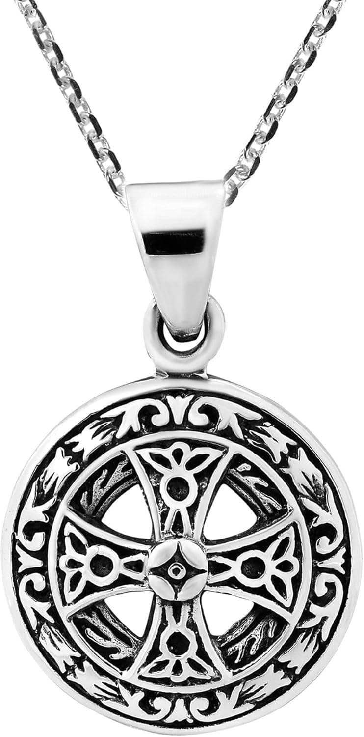 AeraVida Ancient Solar or Sun Cross .925 Sterling Silver Pendant Necklace