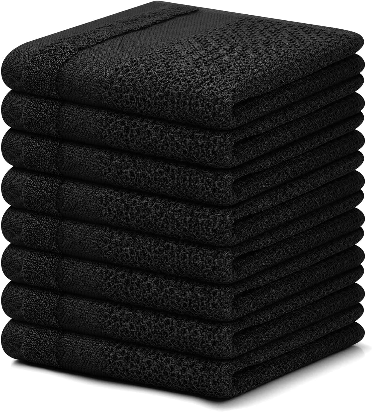 Homaxy 100% Cotton Dish Cloths, 12 x 12 Inches, Waffle Weave Super Soft and Absorbent Dish Towels Quick Drying Dishcloths, 8 Pack, Black
