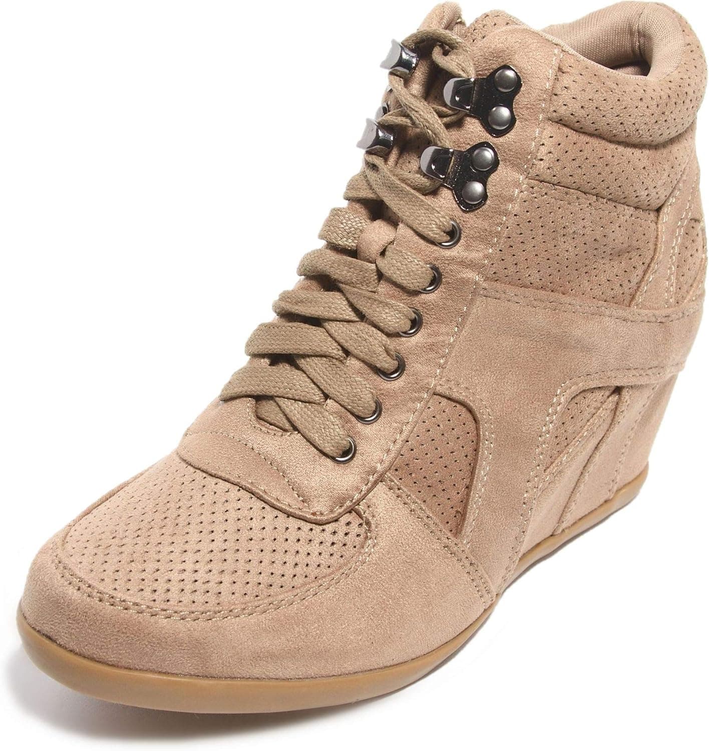 shoewhatever Women's Suede High Top Zip Lace Up Wedge Heels Fashion Sneakers