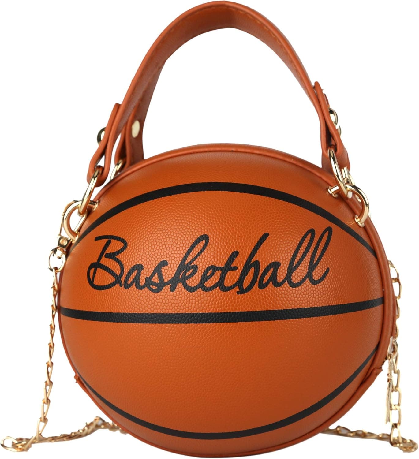 Ondeam Basketball Shape Tote Handbags,PU MiNi Spherical shape Shoulder Bag for Girl Women(Brown)