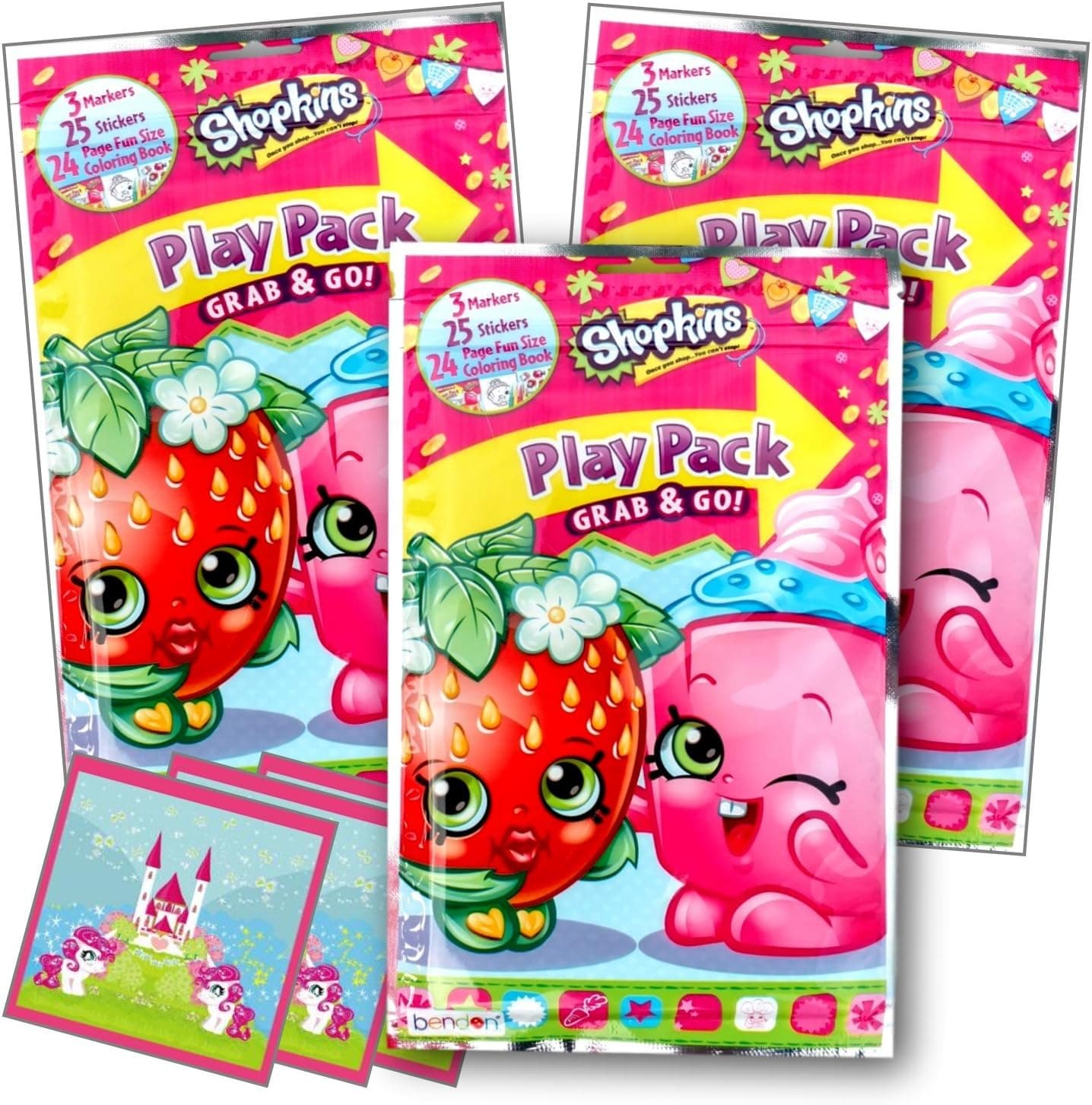Shopkins Coloring Pack Party Activity Favors with Stickers, Crayons and Coloring Activity Book in a Resealable Pouch Bundled With 3 Separately Licensed GWW Prize Reward Stickers