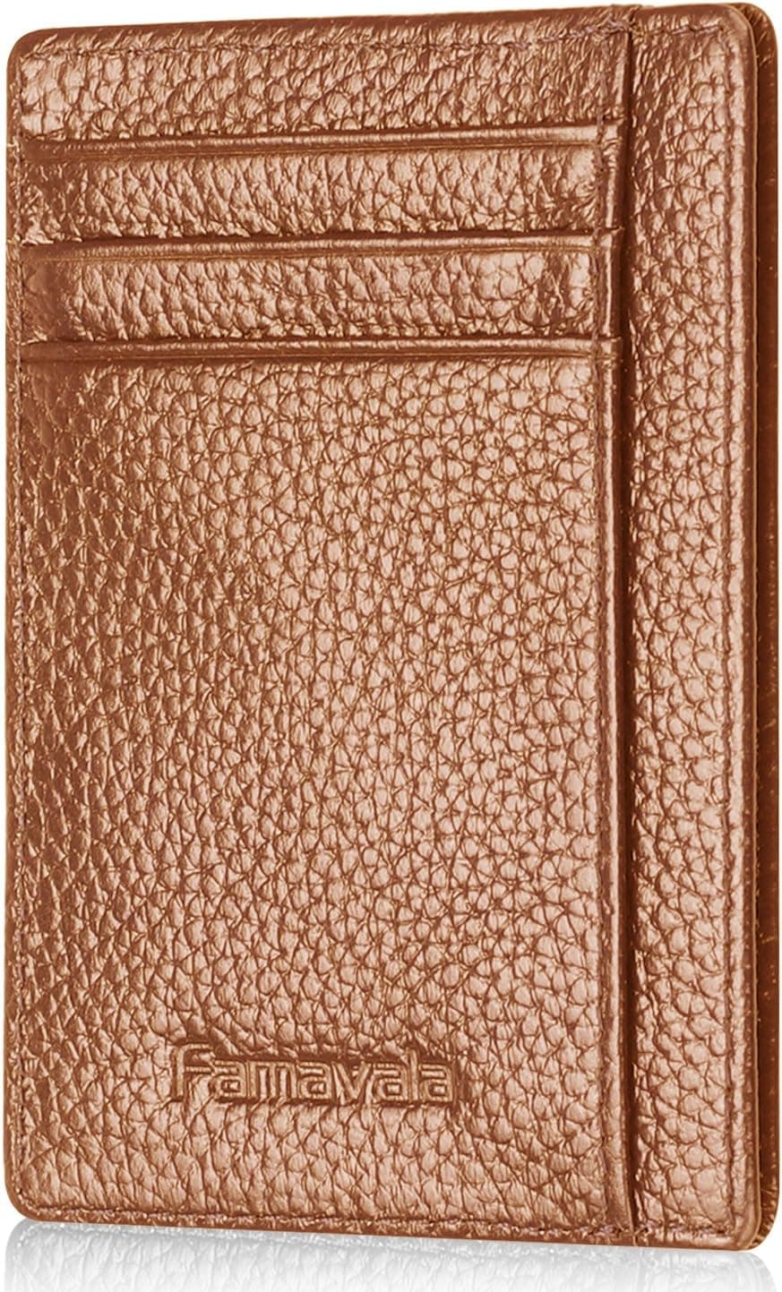 Famavala Newest Minimalist Genuine Leather RFID Blocking Front Pocket Wallet (L-Brown)
