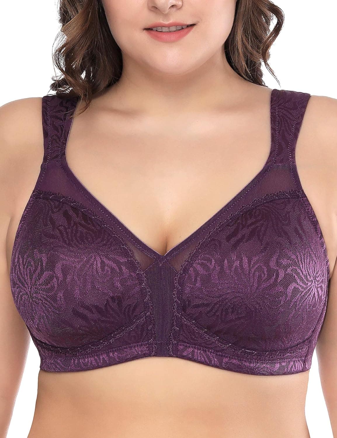 Deyllo Women's Full Coverage Plus Size Comfort Minimizer Bra Wirefree Non Padded