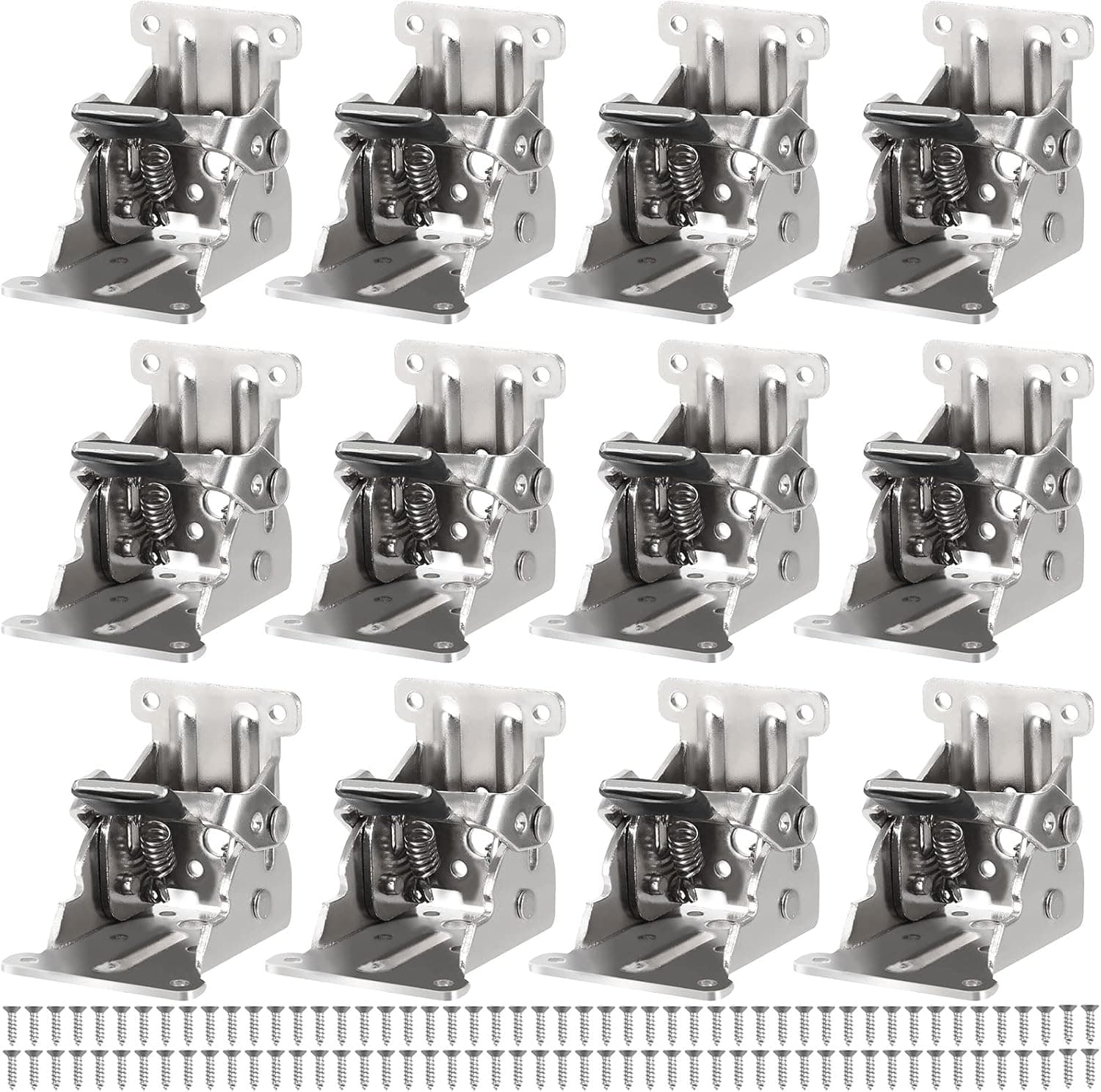 JOIKIT 12 Pack Foldable Support Bracket Folding Bracket 0 - 90 Degree Lock Extension Support Foldable Hinges with Screws Self-Locking Hinge for Folding Table, Workbench, Folding Bed Leg