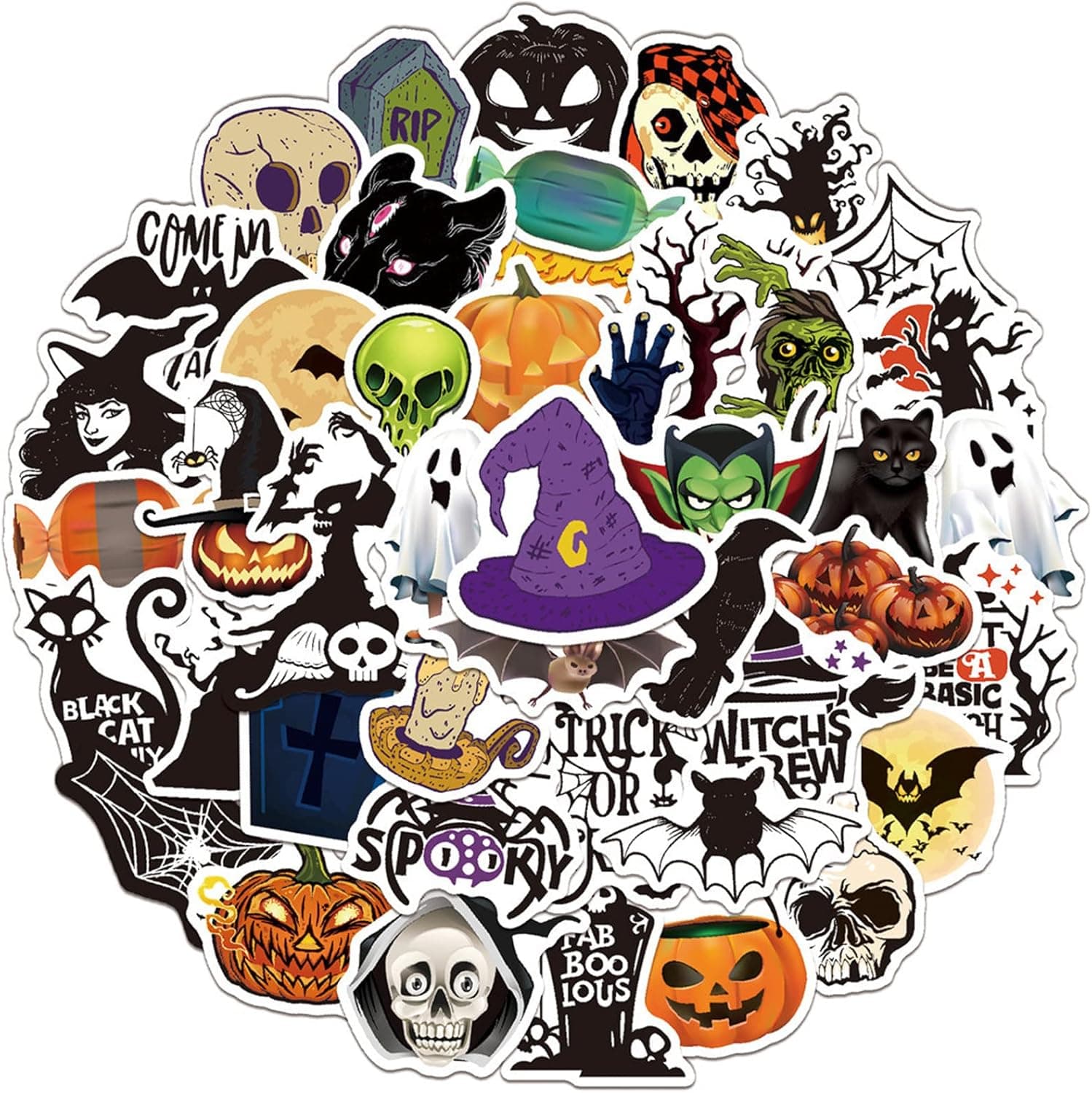 Halloween Stickers for Kids, 50 Pack Cute Waterproof Vinyl Stickers Decals for Water Bottles, Laptop, Skateboard, Sticker Packs for Party Decorations