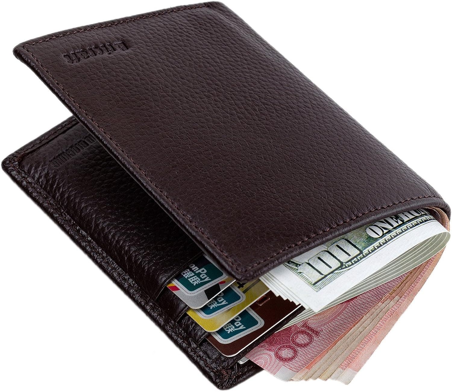 Mens Wallet RFID Blocking,Cow leather Bifold Slim Wallet Credit Card Holder with ID Window