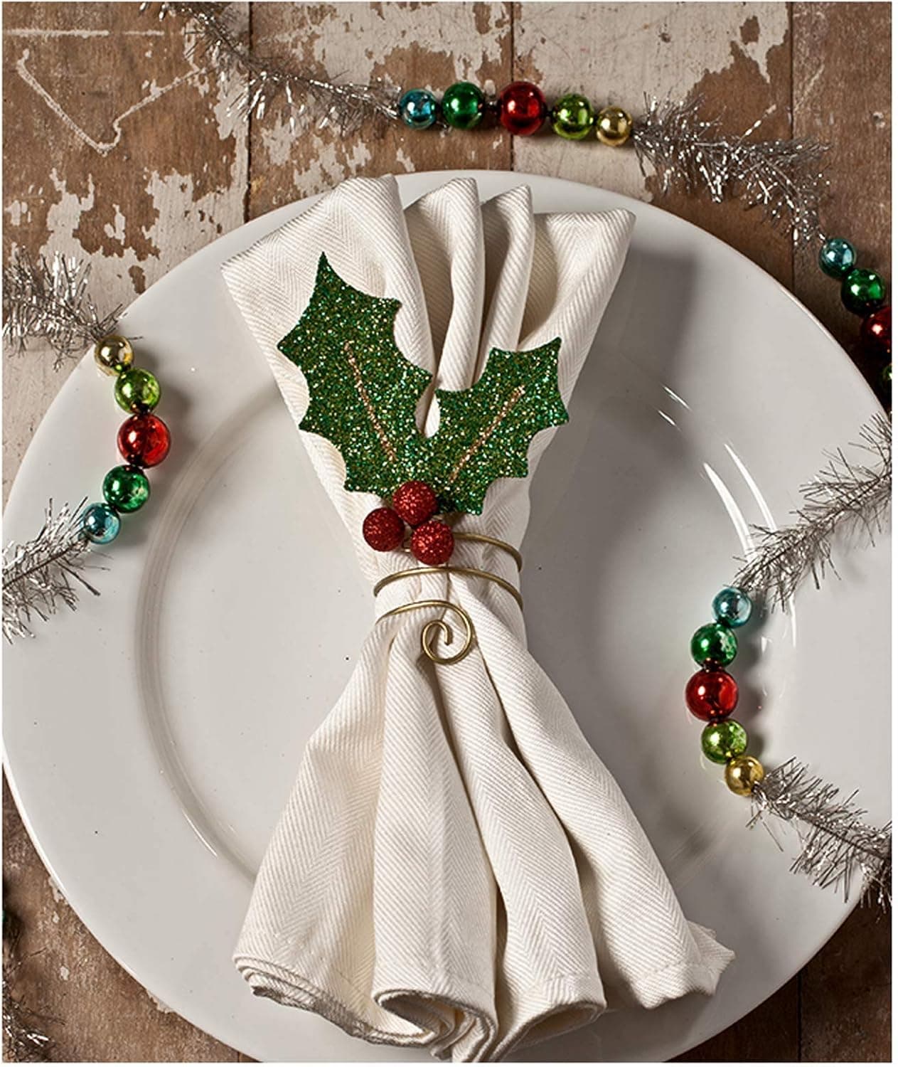 Bethany Lowe Designs Holly Leaf Glitter Napkin Ring Holiday Party Kitchen Decor