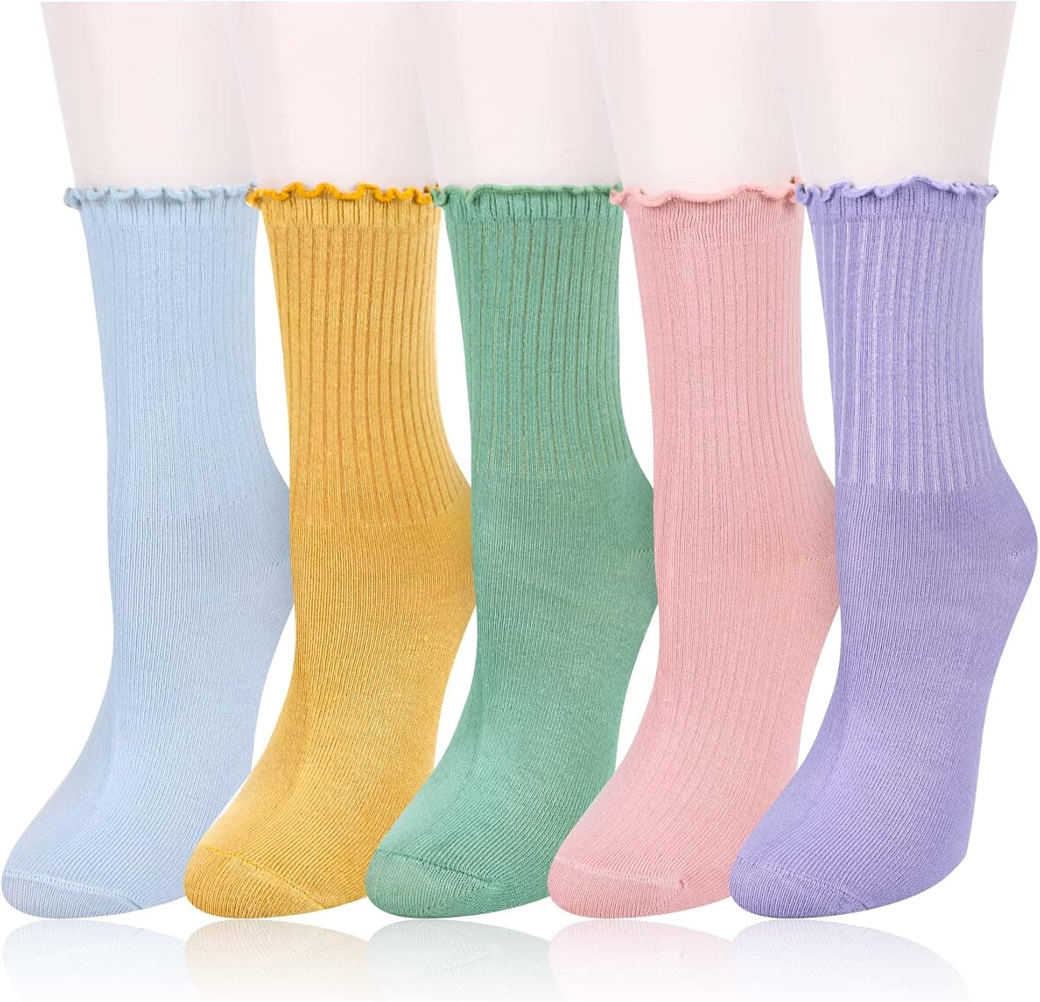 Benefeet Sox Womens Ruffle Socks Cute Cotton Crew Socks Frilly Slouch Dress Socks Lettuce Trim Turn-Cuff High Ankle Socks