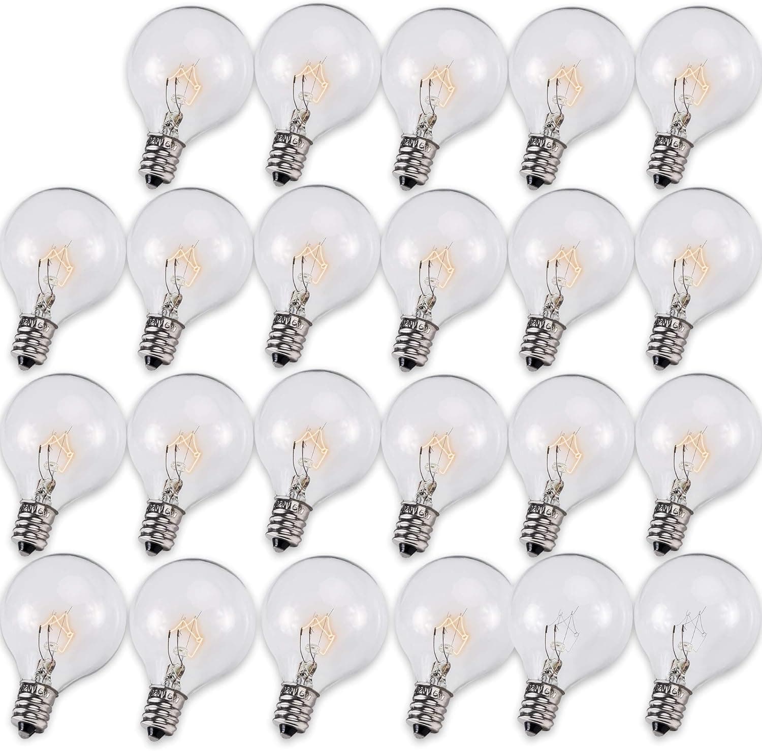 BlueStars E12 G40 Bulb 120V 5W Pack of 25 Replacement Bulb High Output Warm White Light Dimmable 2500K 25 lm for String Lights Screw Base Outdoor/Indoor