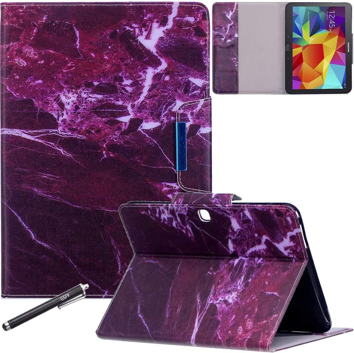 Galaxy Tab 4 10.1 Case, Newshine Perfect Flip Stand PU Leather Wallet Cover Case [Multi-Stand View Angles] [Auto Wake/Sleep] for Samsung Galaxy Tab 4 10.1 Inch SM-T530NU - Fuchsia Marble