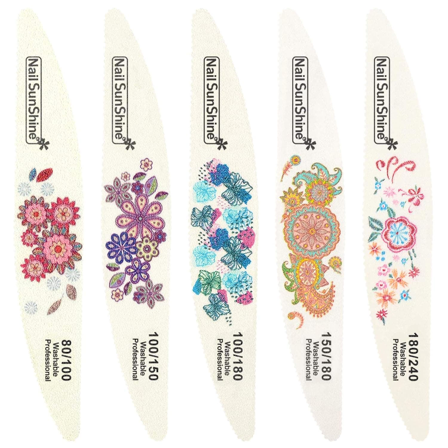 iFancer 5 PCS Nail File Set Printing Pattern Nail Files Buffers Kit Natural Acrylic Nails Dual Sides Emery Board Washable Professional Nail Files 80 100 150 180 240 Grit Coarse Nail Files Tools
