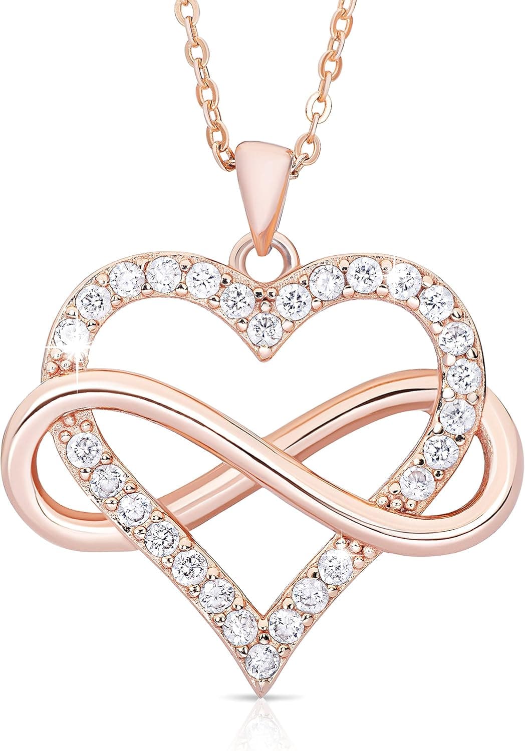 Sash & Soph Infinity Heart Necklace for Women. 925 Sterling Silver Heart Necklace for Girlfriend, Love Heart Pendant on 18" Chain with 2" Extender (Rose Gold or Gold Plated)
