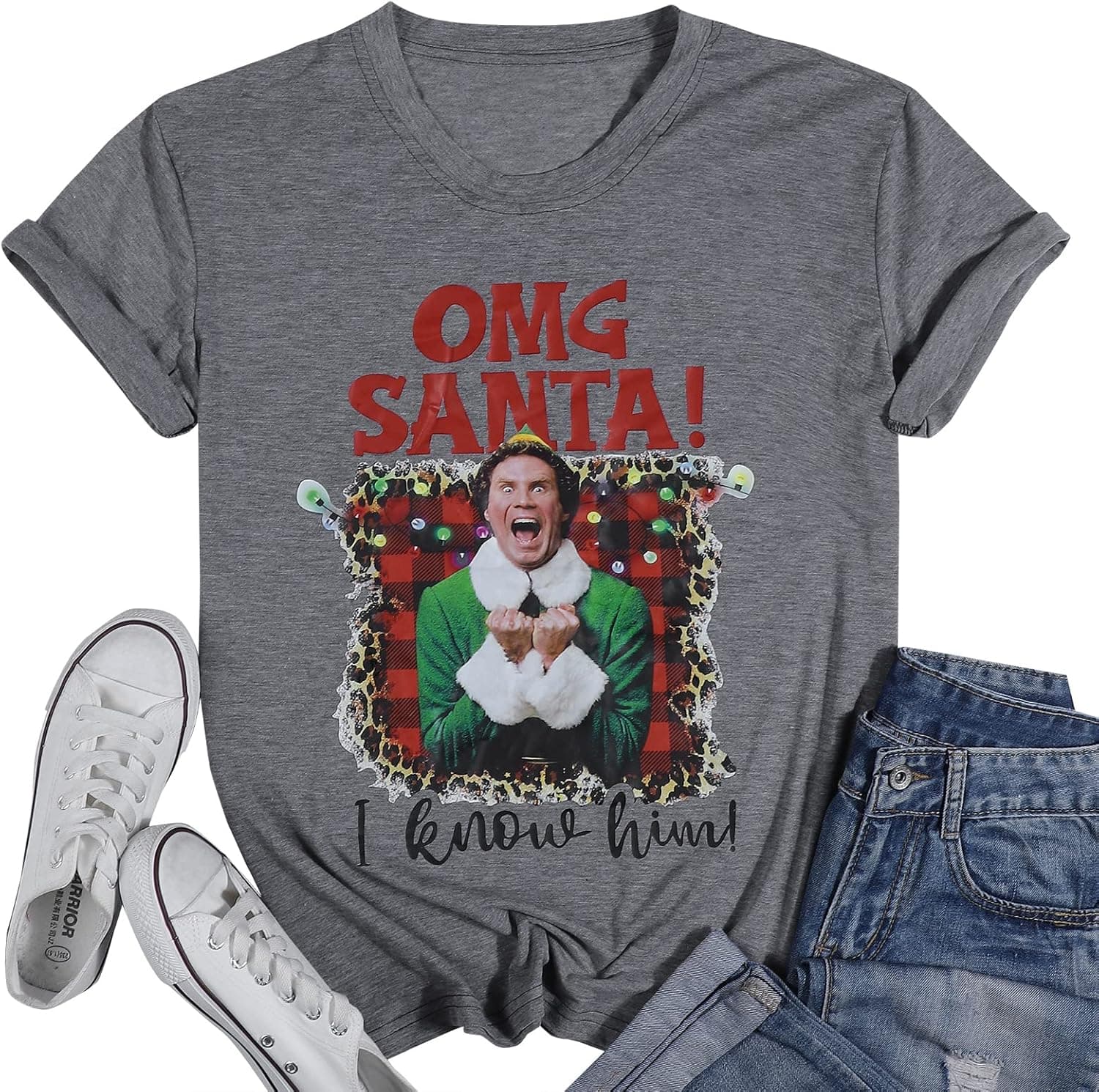 Christmas Friends Shirt Women OMG Santa I Know him Funny Xmas Holiday T-Shirt Movies Novelty Graphic Short Sleeve Top Tee