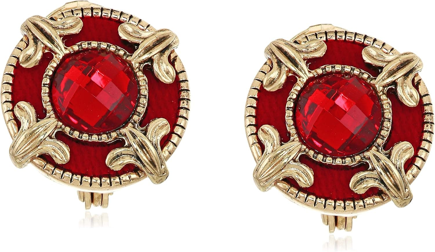 Napier Women's Clip Earrings Circle Button Clip, Red