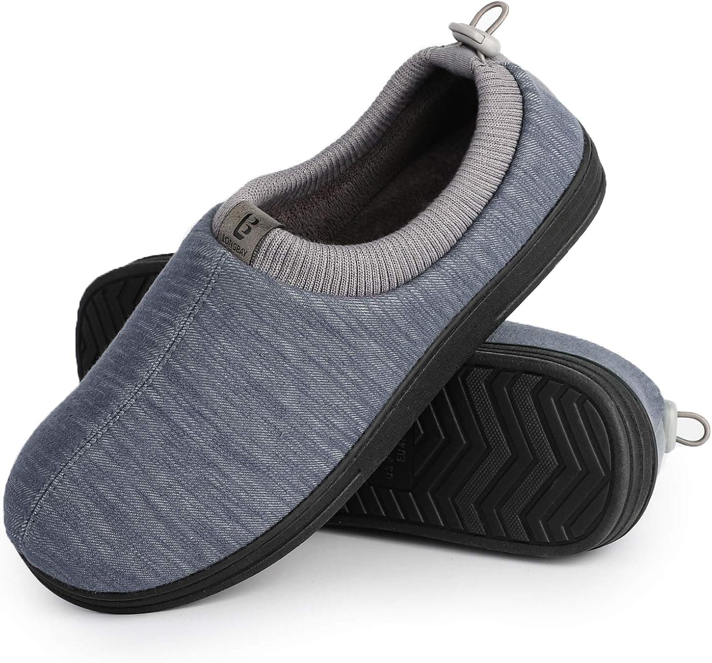 LongBay Men's Cozy Knitted Memory Foam Slippers with Adjustable Elasticated Collar Comfy House Shoes for Indoor Outdoor