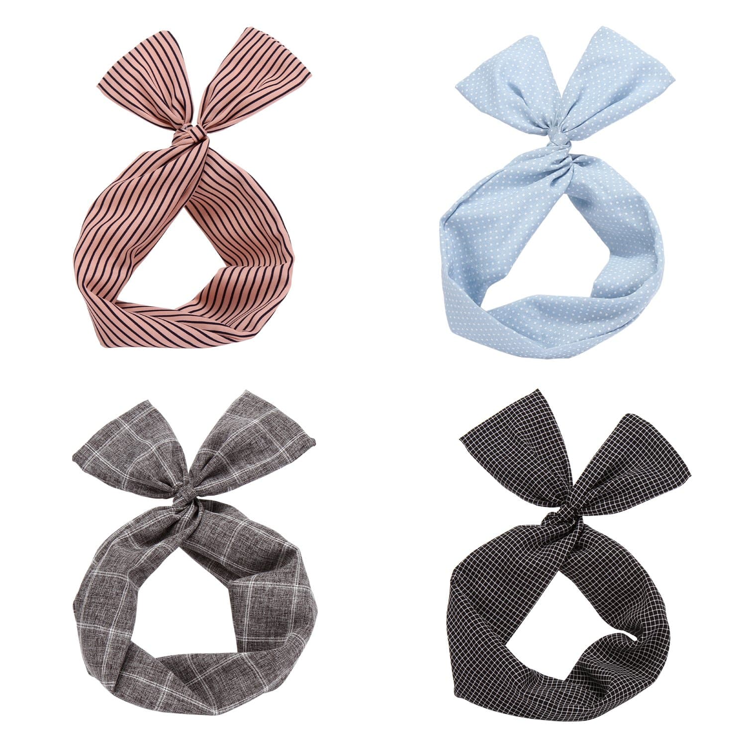 Twist Bow Wired Headbands Scarf Wrap Hair Accessory Hairband by Sea Team (4 Packs)