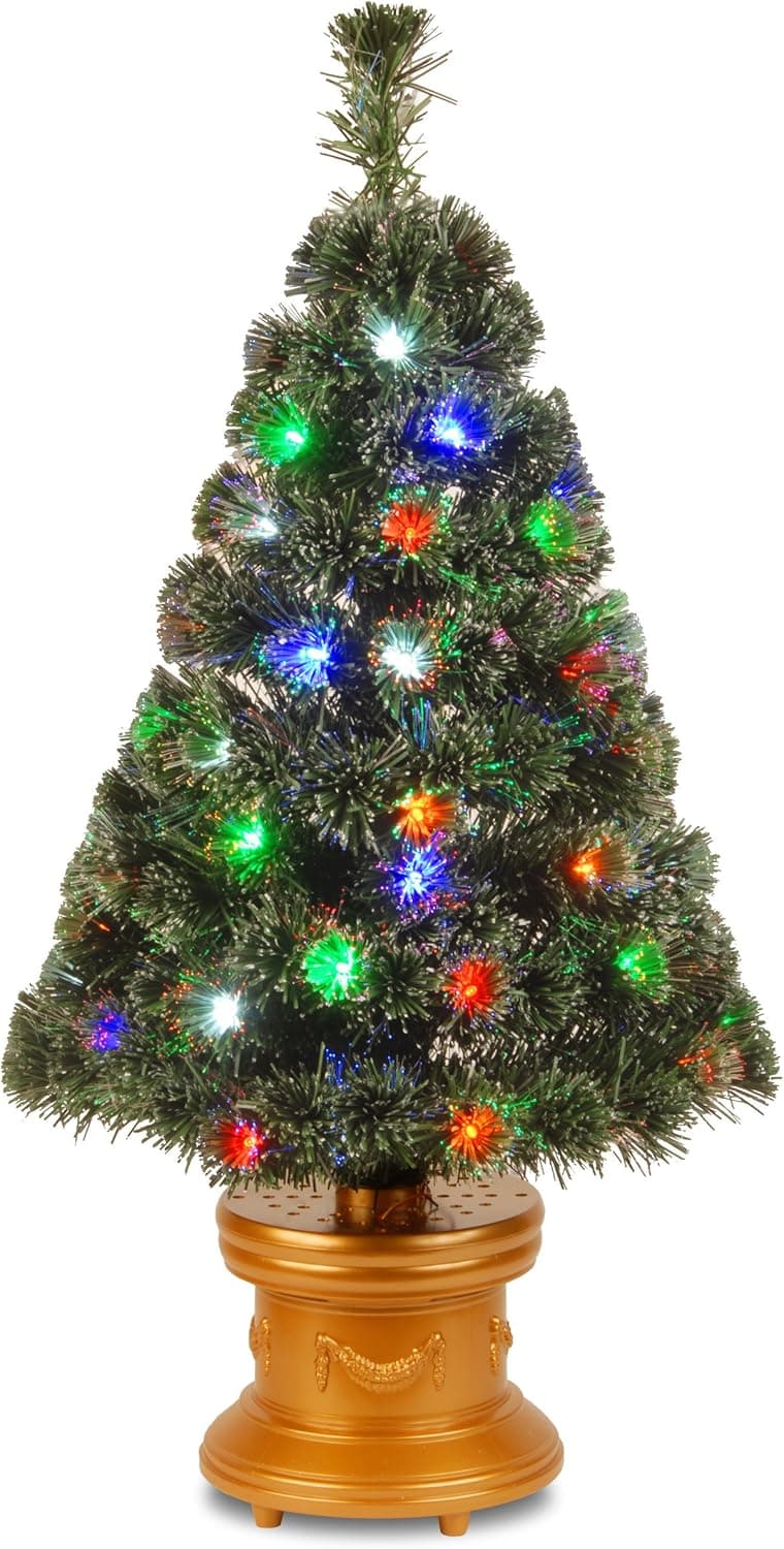 National Tree 36 Inch Fiber Optic Evergreen Firework Tree with 50 Multicolored LED Lights in Gold Base (SZEX7-158L-36)