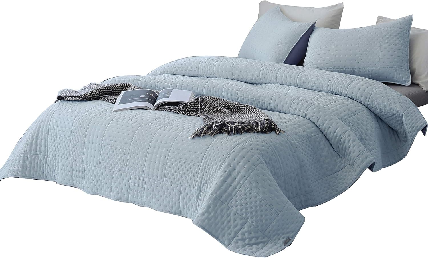 DAWNDIOR King Quilt Set Size Bedspread ＆ Coverlet Reversible Soft Lightweight Machine Washable Modern Style Bedding Sets for All Season (1 Quilt, 2 Pillow Shams)