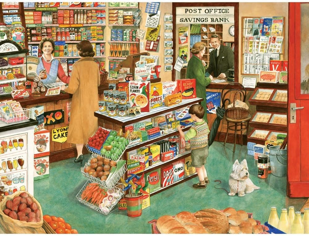 Bits and Pieces - 500 Piece Jigsaw Puzzles for Adults - ‘Village Shop’ - 500 pc Large Piece Jigsaw Puzzle by Artist Tracy Hall - 18" x 24"