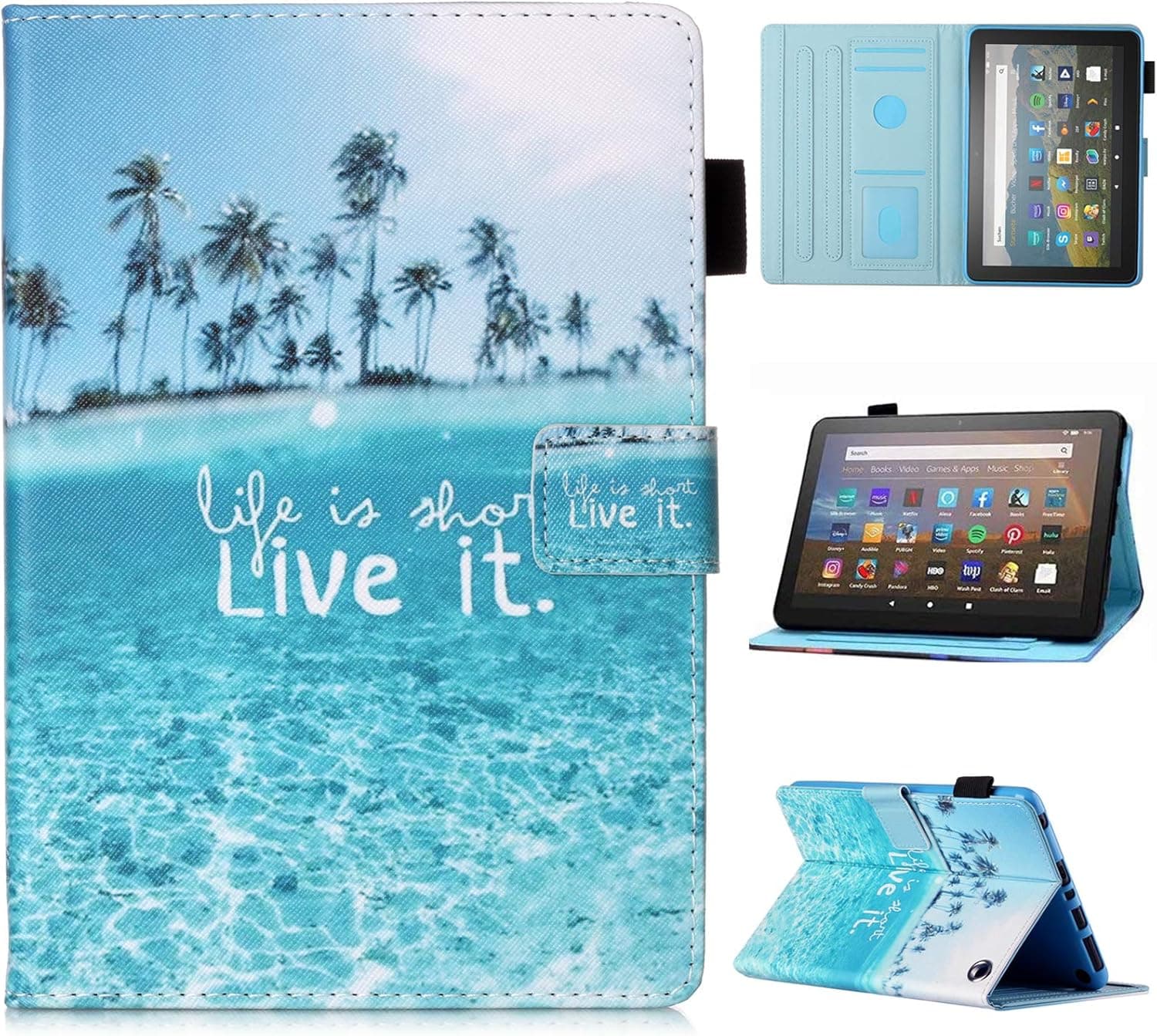 MonsDirect Case for Amazon Kindle Fire HD 8 & 8 Plus Tablet (Fit 2020 10th Generation) Slim Smart Auto Wake/Sleep Cover with Stand & Card Holder for All-New 2020 Fire HD 8/8 Plus, Beach
