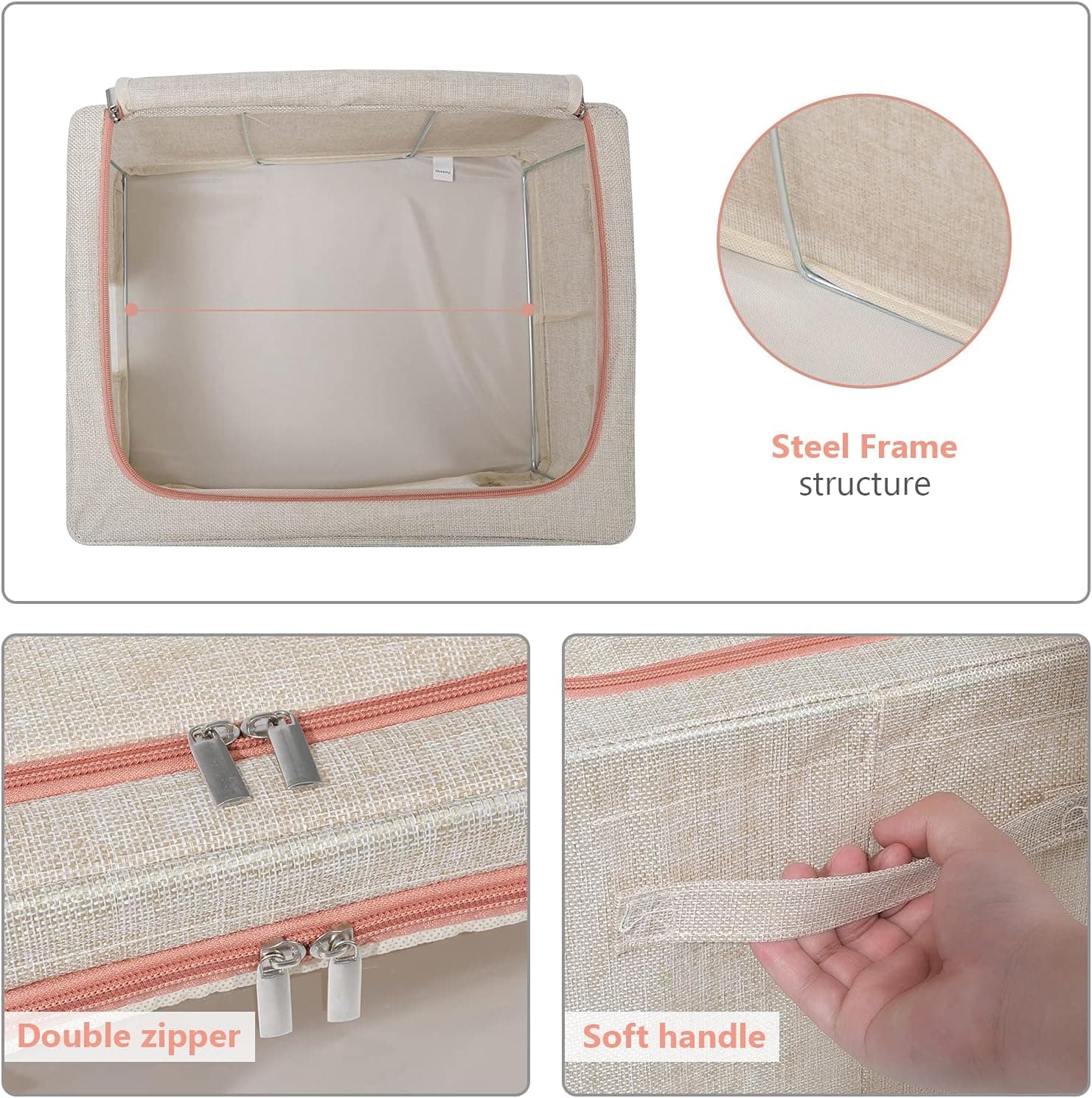 2 Pack Foldable Storage Bins Box - HOKEMP Stackable Container Organizer Set with Large Clear Window for Bedroom, Clothes, Bedding, Blankets, Toys (Beige, 34L)