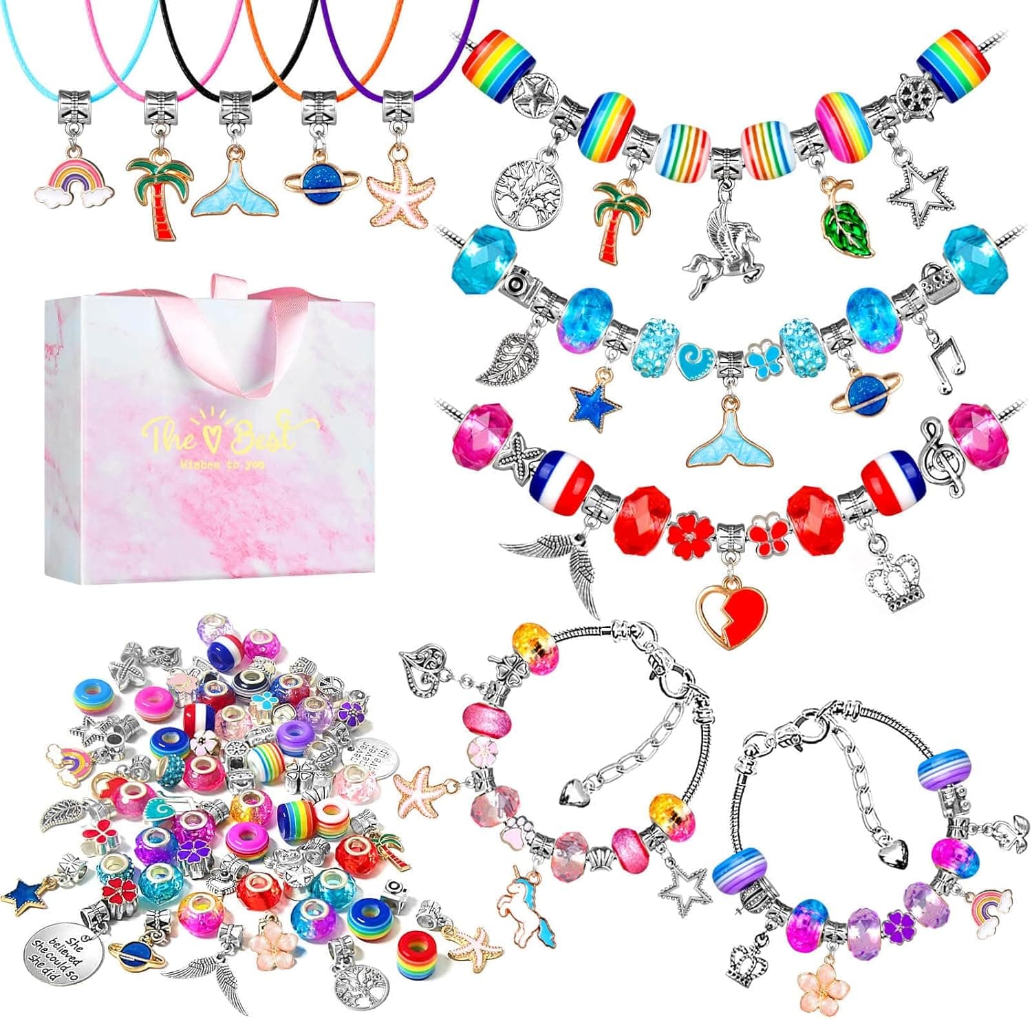 TOYOKID 94pcs Charm Bracelet Making Kit for Girls Jewelry Making Supplies with Beads, Arts and Crafts Gifts Toys for Girls Teens Age 7-12, multicolor, DIY-02