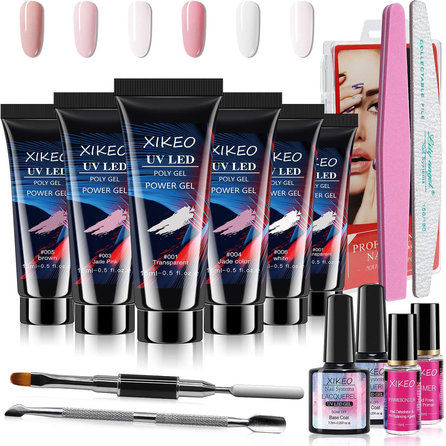 Poly Gel Nail Kit, Extension Gel Nail Enhancement Builder Gel for Quick Nail Acrylic Extension Beginner Nail Kit and Professional Nail Technician with 5 Luxurious Colors All-in-One GiftBox