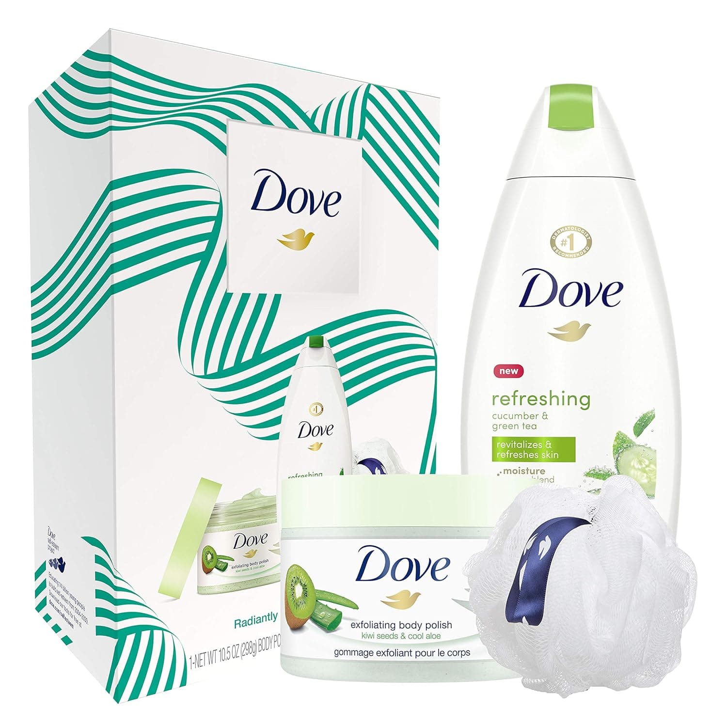 Dove Cucumber and Green Tea Body Wash (12oz) and Kiwi and Aloe Scrub (10.5oz) Gift Set