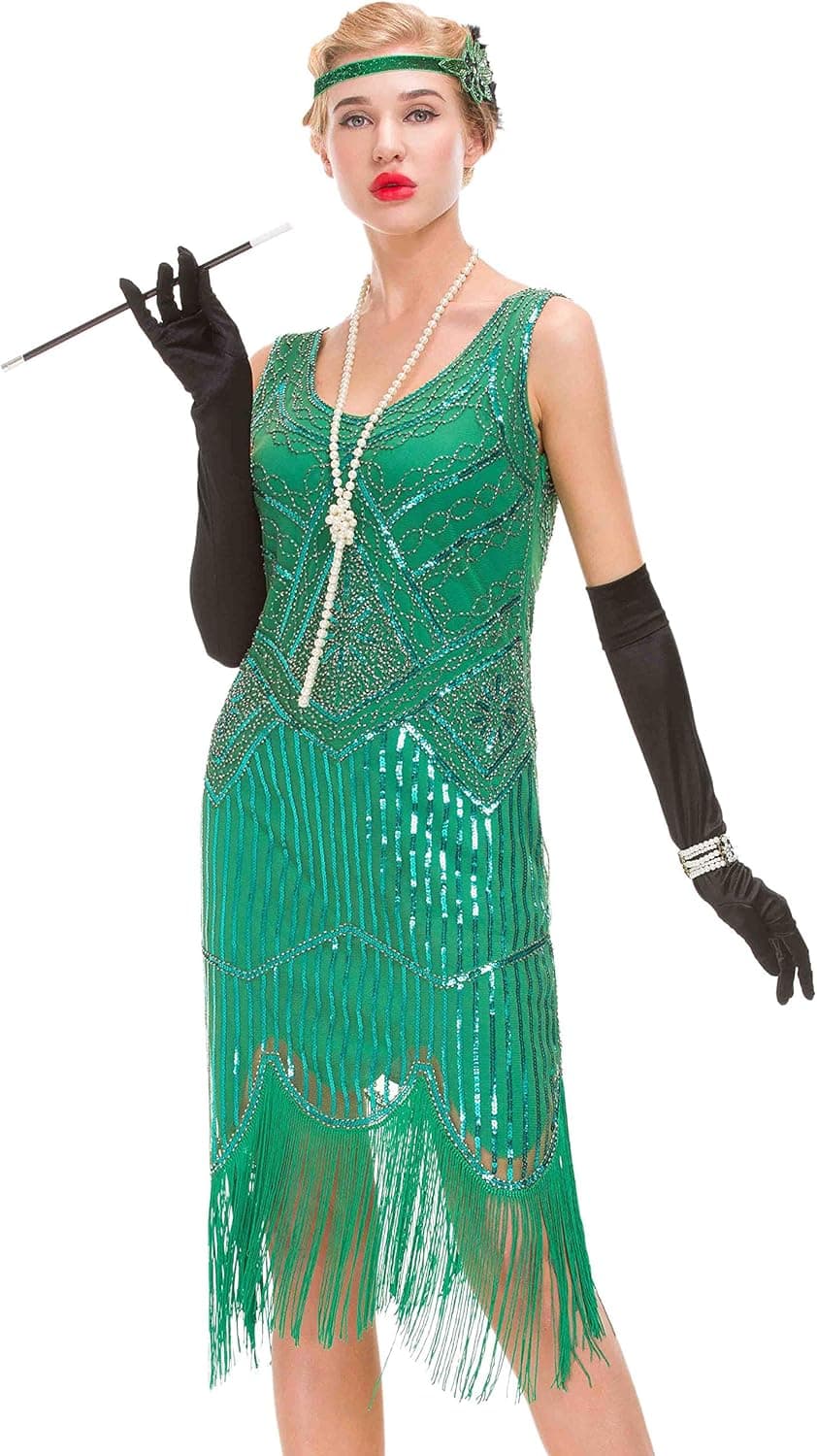GVOICE Women's 20S Gatsby Dress - Inspired Art Deco Flapper Dress