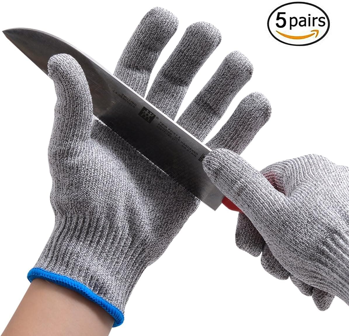 Bowoo Cut Resistant Gloves High Elastic Level 5 Protection Kitchen Safety Work Gloves EN388 Certified for Housewife Chef Pineapple Cutter Knife Sharpner(5 Pair,Small)