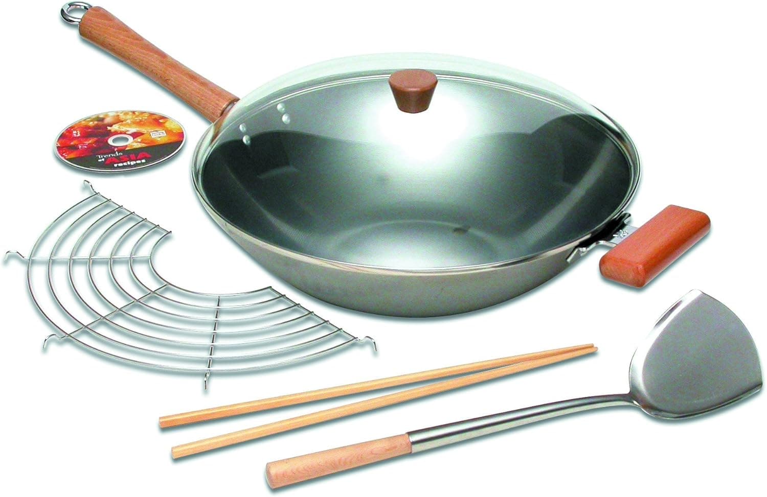 Joyce Chen Pro Chef 8-Piece Carbon-Steel Flat-Bottom 14-Inch Wok Set