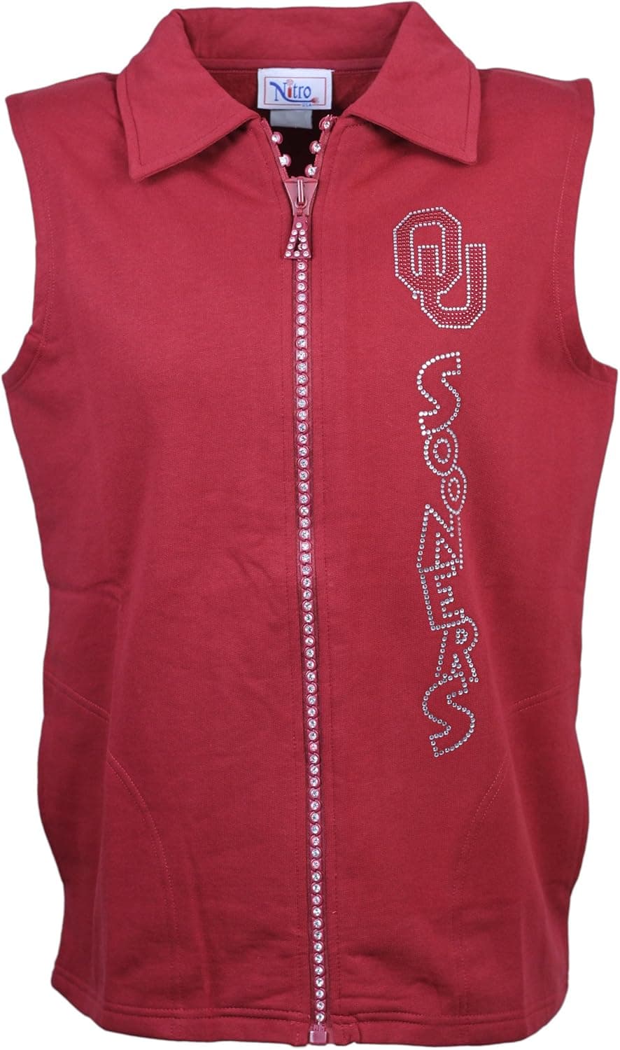 Nitro USA NCAA Women's Crystal Zipper Vest with Rhinestone & Metallic Ou Fun Text Design