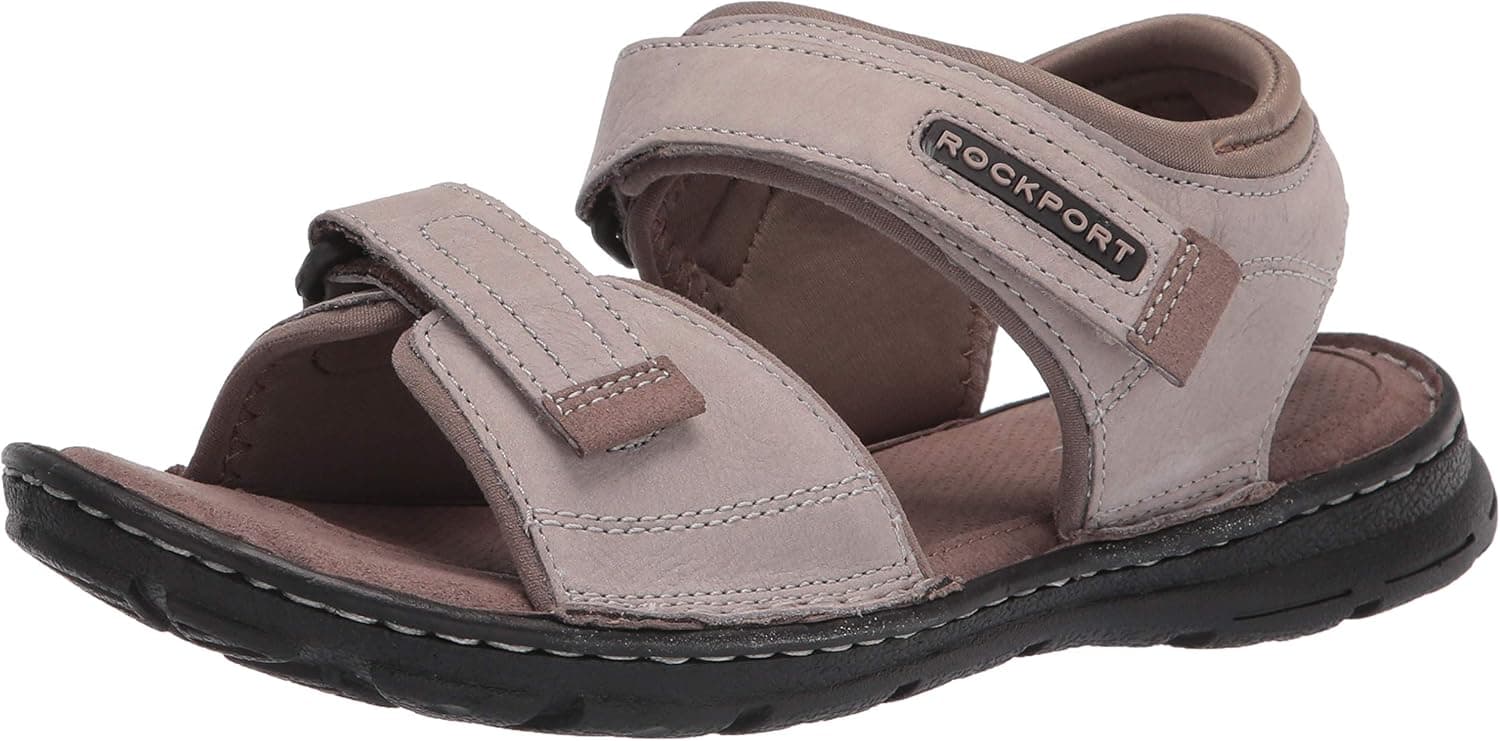 Rockport Men's Darwyn Quarter Strap Sandal, Stone NBK, 8.5