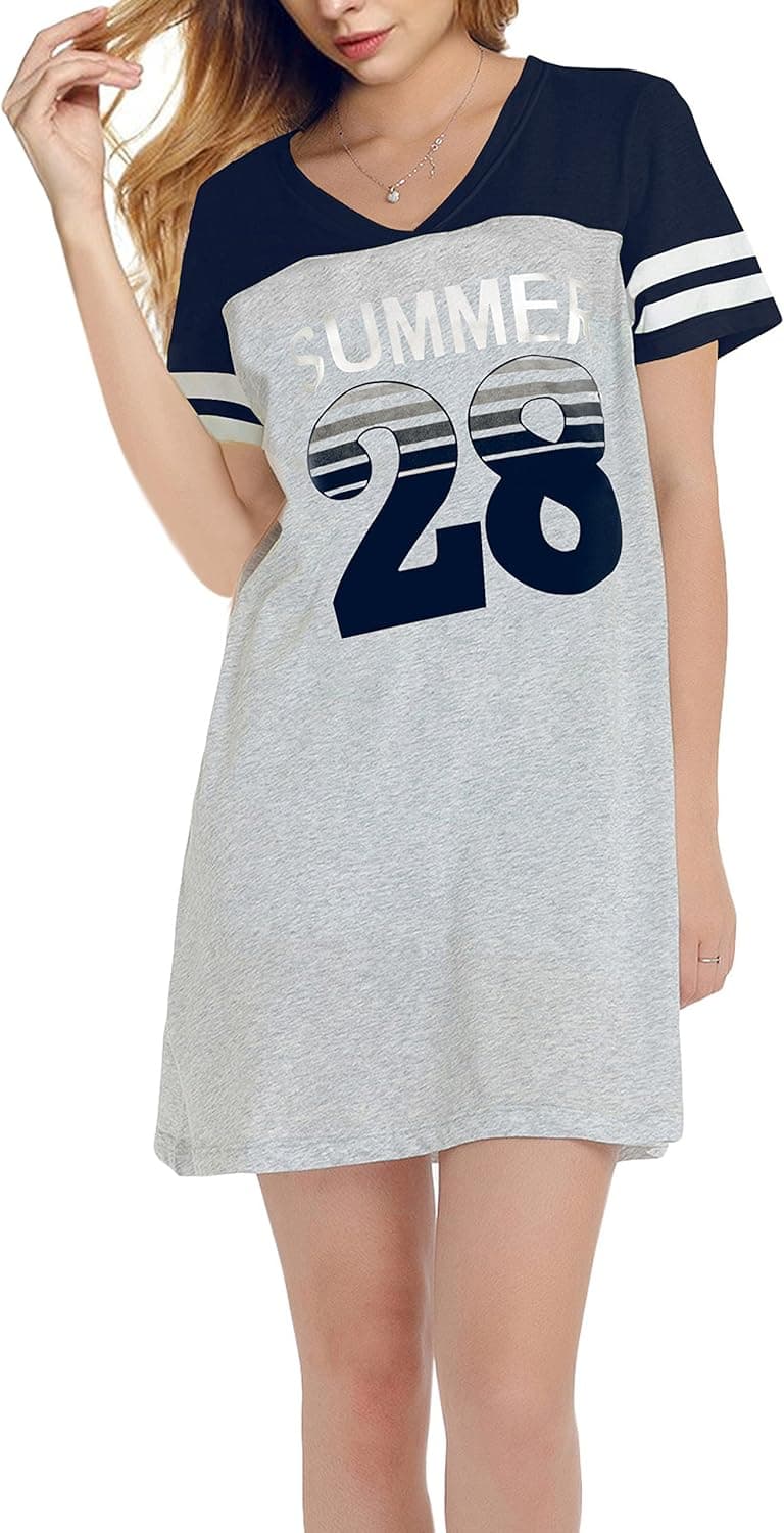 SWISSWELL Tshirt Dress for Women Plus Size Sleepshirt Dark Blue-28 Large