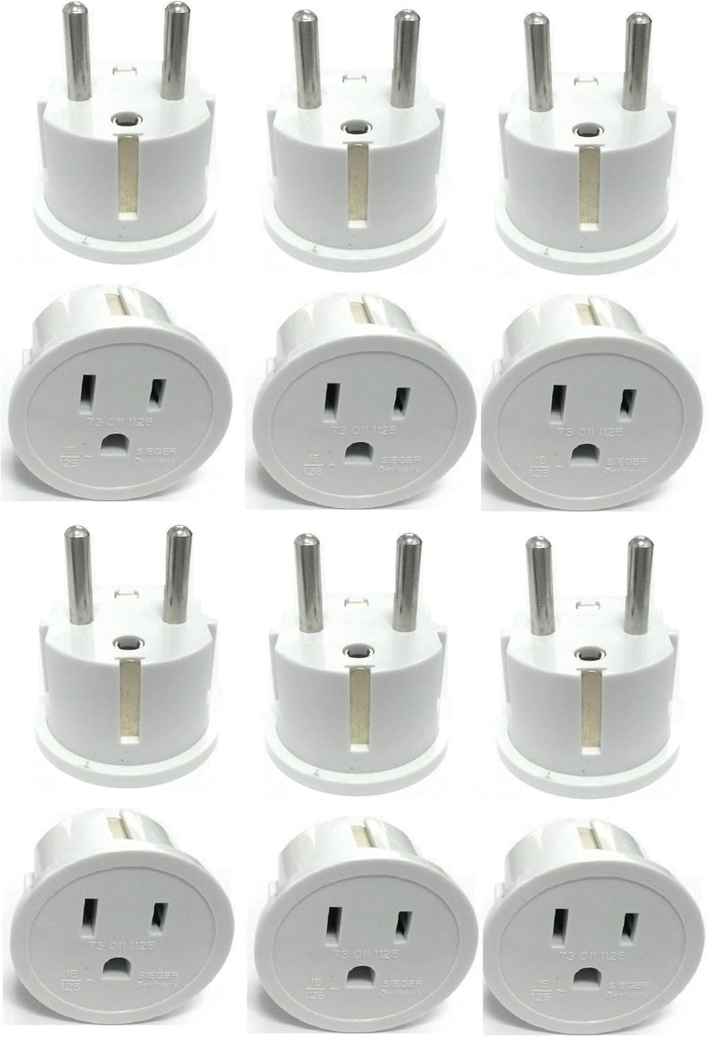 Ckitze BA-4_12P Grounded European German Schuko Power Plug Adapter Adaptor -12 Pack